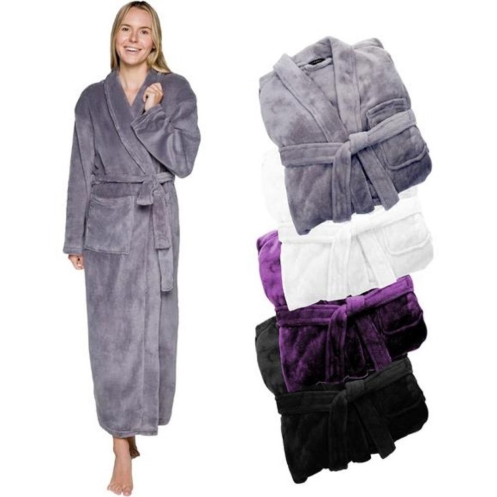 Plush Fleece Bath Robe, Fluffy Long Bathrobe For Women
